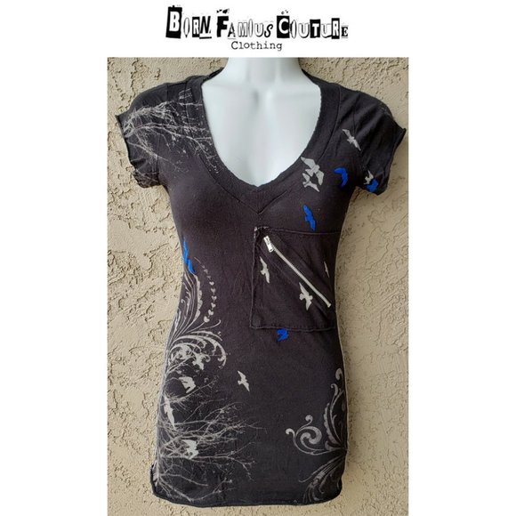 Born Famous Couture Tops - Born Famous Couture Short Sleeve Zipper Shirt MED